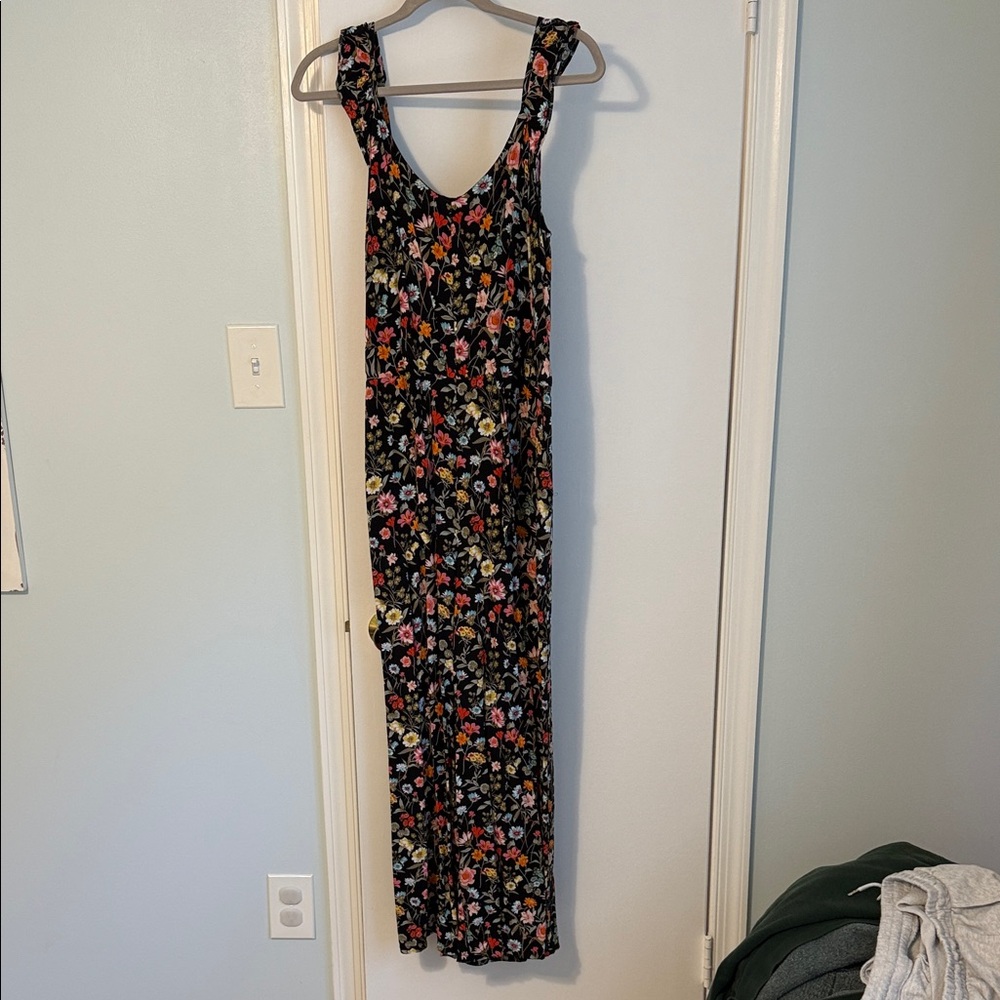 LOFT Black Floral Jumpsuit